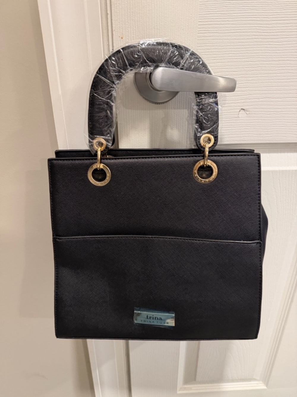 Trina Turk Black Structured Double Top-Handle Bag w/crossbody strap NWT $188 NWT